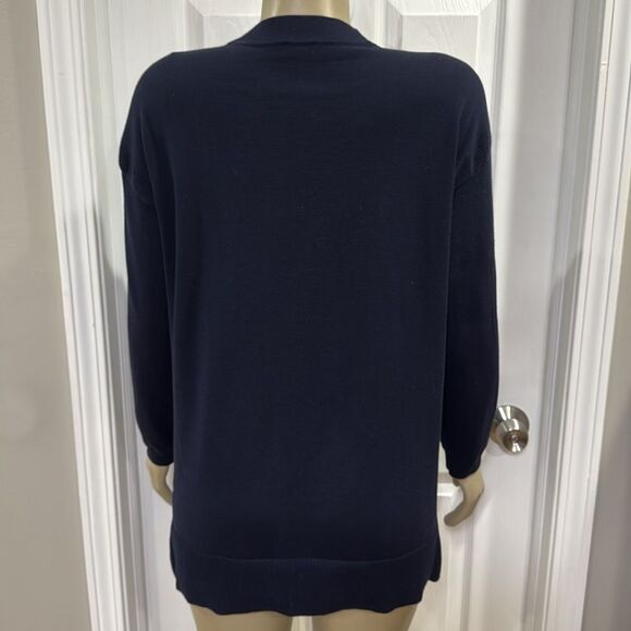 Talbots V-Neck Cardigan Sweater in Navy Blue. - Picture 2 of 8